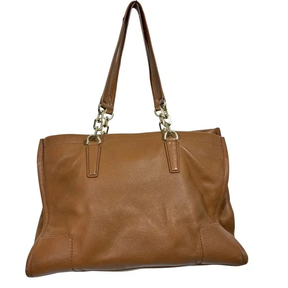 Tory Burch Amanda Classic Pebbled Leather Tote Bag Tan Brown Gold Logo - Picture 2 of 11